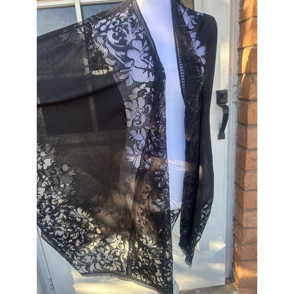 Black Floral Lace Kimono Cardigan Sheer Open Front Wrap Eyelash OSFM Festival - Picture 8 of 8